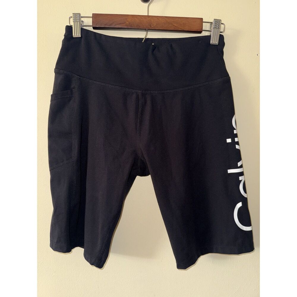 Calvin Klein Performance High Waist Biker Shorts Side Pocket Black Size Medium